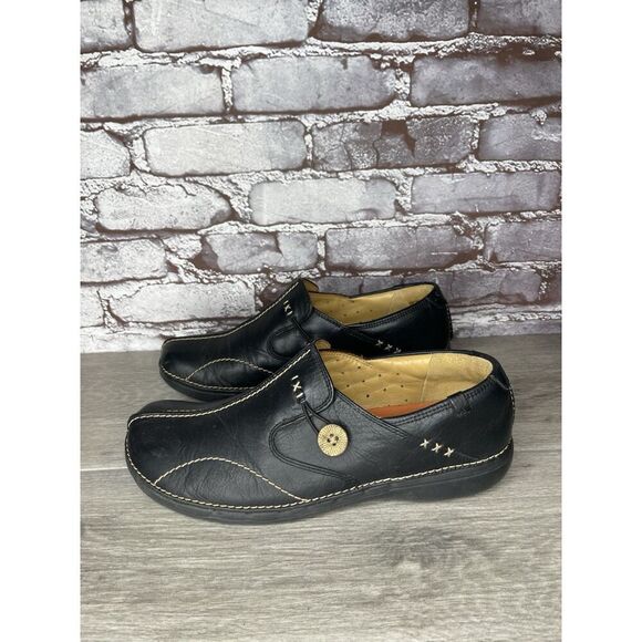 Clarks Unstructured Black Leather Casual Button Loafers Women Sz 10M US/41.5EU - Picture 13 of 16